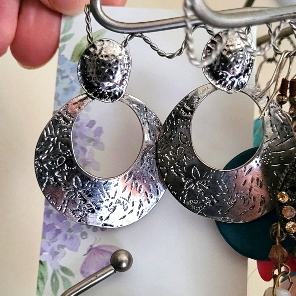 Silver Textured Hoop Earrings